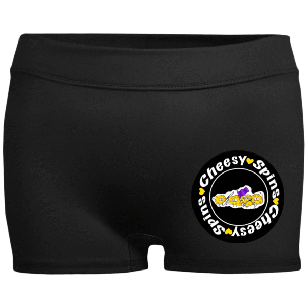 Cheesy Spins Official- Ladies Fitted Moisture-Wicking 2.5 inch Inseam Shorts- Black